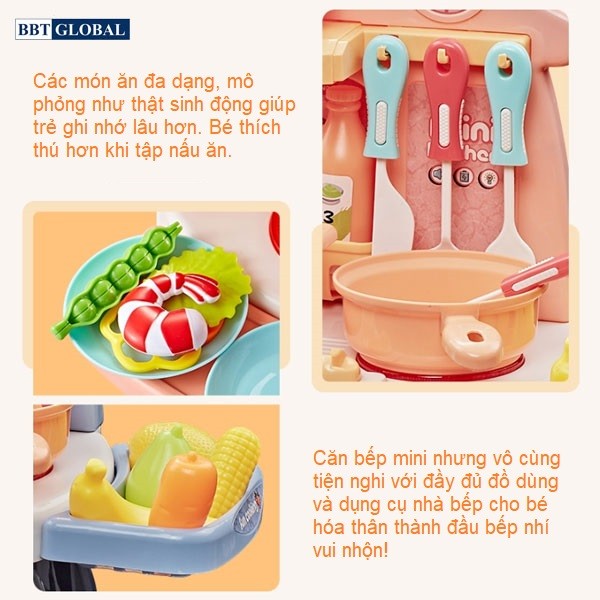 Đồ chơi bếp nấu ăn cho bé 26 chi tiết hồng 889-174