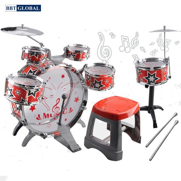 Bộ trống đồ chơi cho bé 8 chi tiết cỡ lớn kèm ghế ngồi L658
