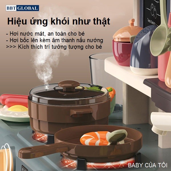 Đồ chơi nấu ăn 63cm 42 chi tiết xanh có khói 889-187