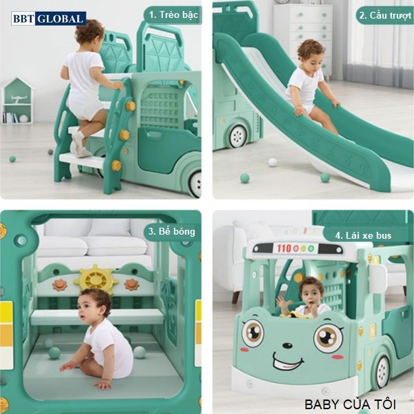 Cầu trượt xích đu xe bus đa năng máng dài BBT Global BSL313