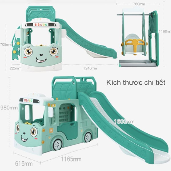 Cầu trượt xích đu xe bus đa năng máng dài BBT Global BSL313