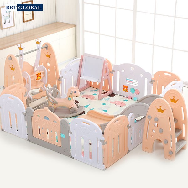 Combo vương miện quây bóng kèm cầu trượt xích đu BSL320 hồng cam