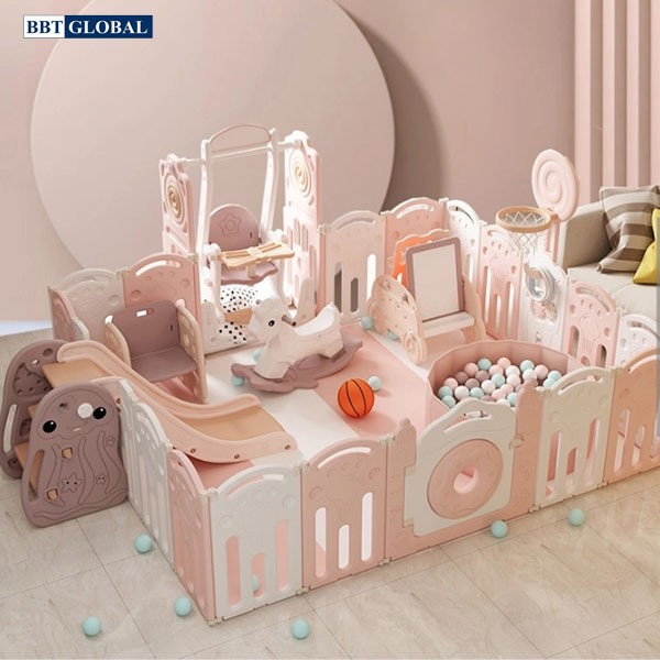Combo quây bóng cầu trượt xích đu gấp gọn mẫu mới BSL307S xanh dương