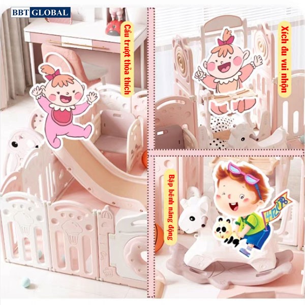 Combo quây bóng cầu trượt xích đu gấp gọn mẫu mới BSL307S xanh dương