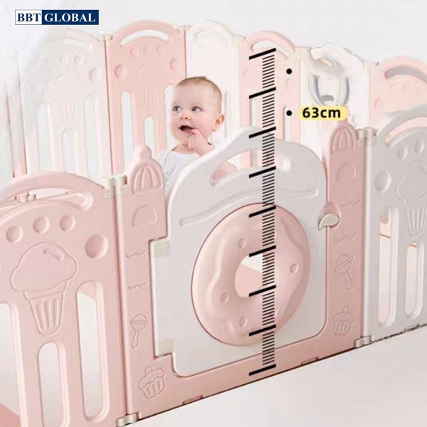 Quây cũi gấp gọn kẻ sọc có bóng rổ và ném vòng BBT GLOBAL BR9507S - Xanh