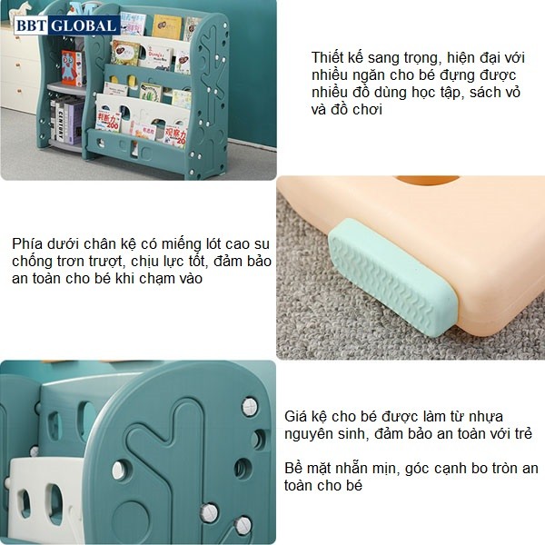 Giá kệ để đồ chơi kèm giá sách cho bé BBT Global SH9603GS - Xanh