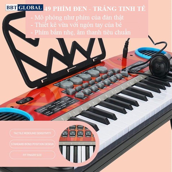 Đàn organ điện tử cho bé 49 phím có mic, sạc, giá đỡ, chân cao 4901A