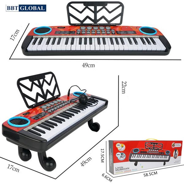 Đàn organ điện tử cho bé 49 phím có mic, sạc, giá đỡ, chân cao 4901A