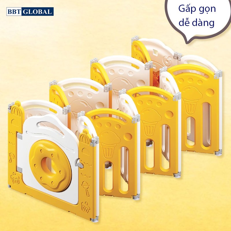 Quây cũi gấp gọn kẻ sọc có bóng rổ và ném vòng BBT GLOBAL BR9507S - Xanh