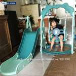 Cầu trượt xích đu liên hoàn ô tô cho bé máng dài, gờ cao BSL314 xanh dương