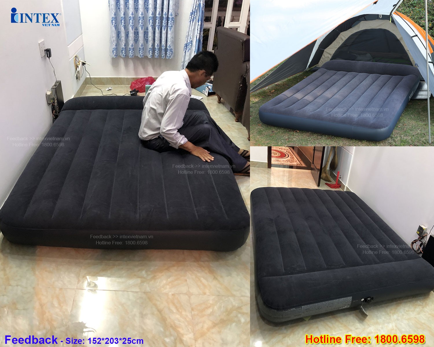 Combo 2 đệm hơi công nghệ mới INTEX tích hợp gối đầu