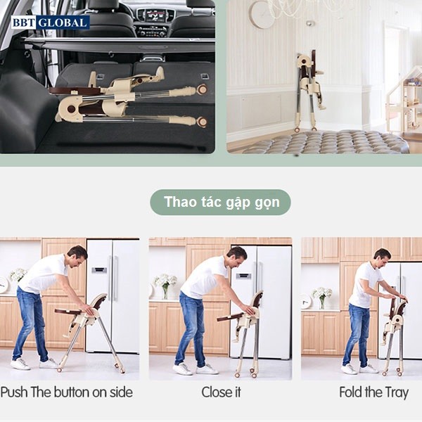 Ghế ăn dặm cao cấp BBT Global có bánh xe điều chỉnh được tư thế GH06