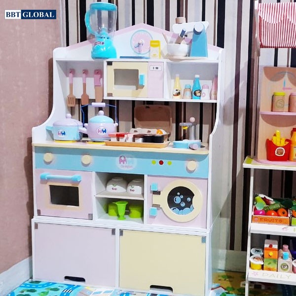 Set bếp gỗ nấu ăn cao cấp kèm tủ đồ 2 tầng MSN19031