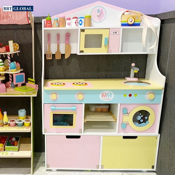 Set bếp gỗ nấu ăn cao cấp kèm tủ đồ 2 tầng MSN19031