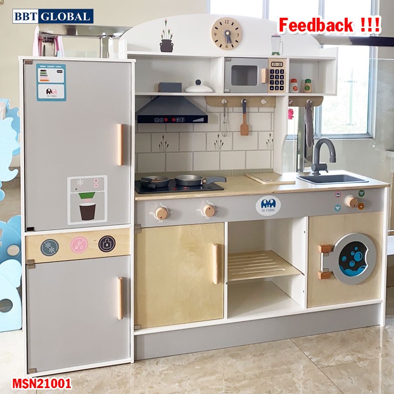 Đồ chơi nấu ăn gỗ cao cấp BBT GLOBAL cỡ lớn có đèn và âm thanh MSN21001