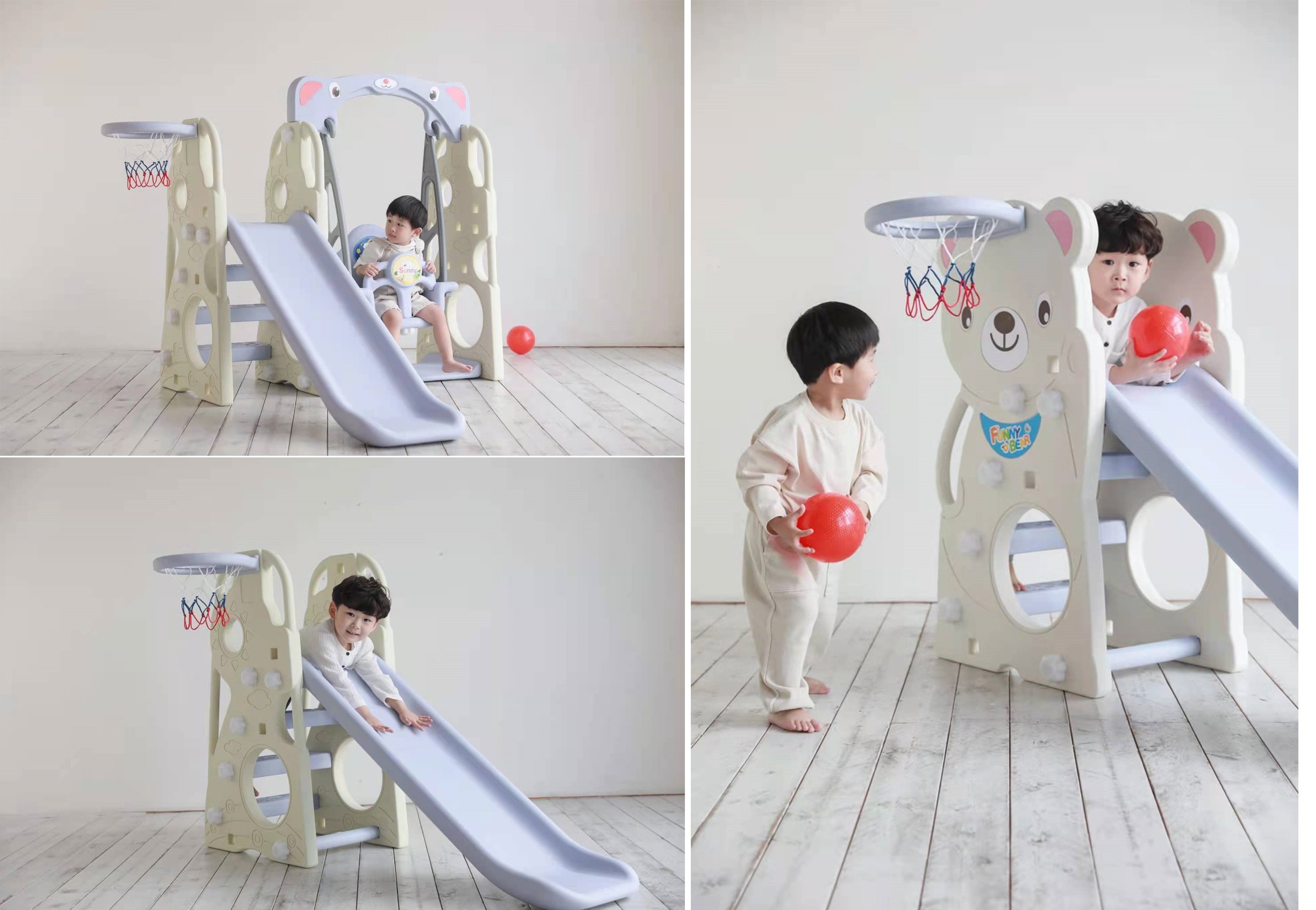 Cầu trượt Hàn Quốc gấu có ném bóng rổ CHD160