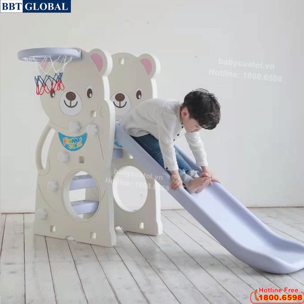 Cầu trượt Hàn Quốc gấu có ném bóng rổ CHD160 Trắng