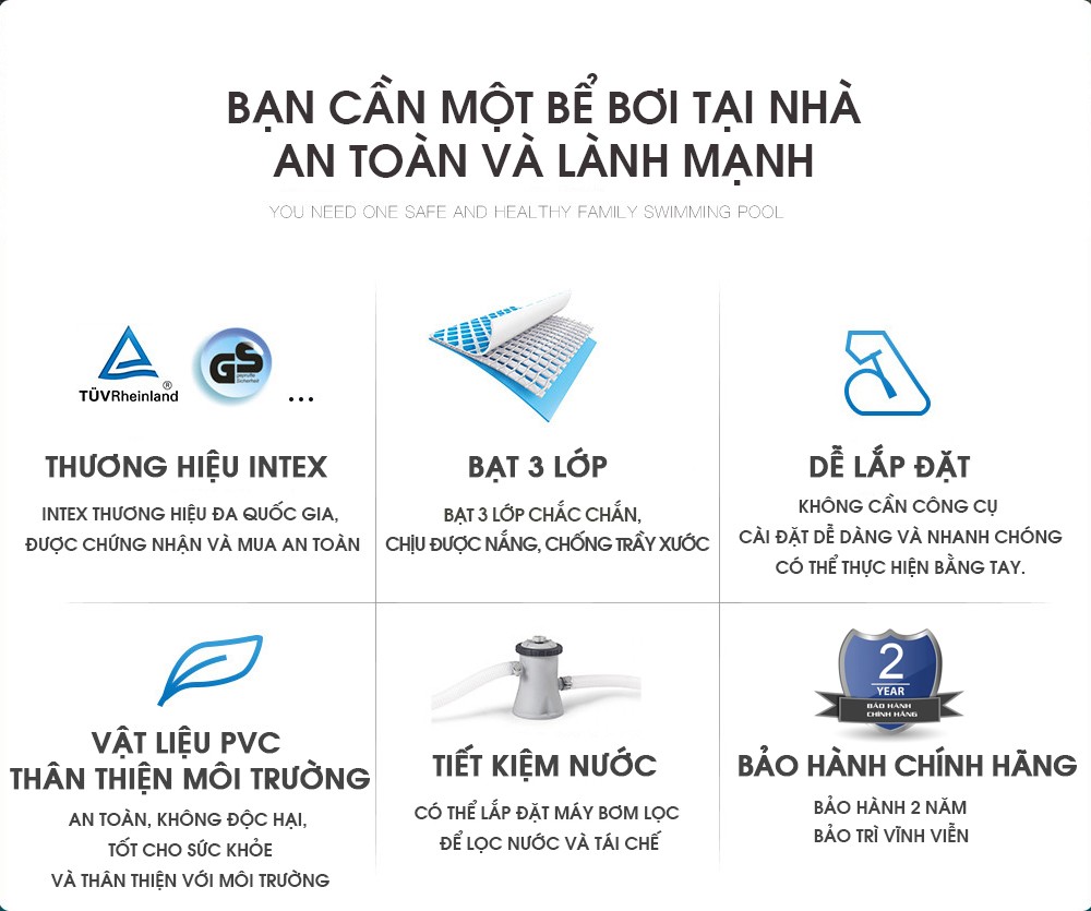 Bể bơi di động cho trẻ em 2.6m*1,6m INTEX 28271
