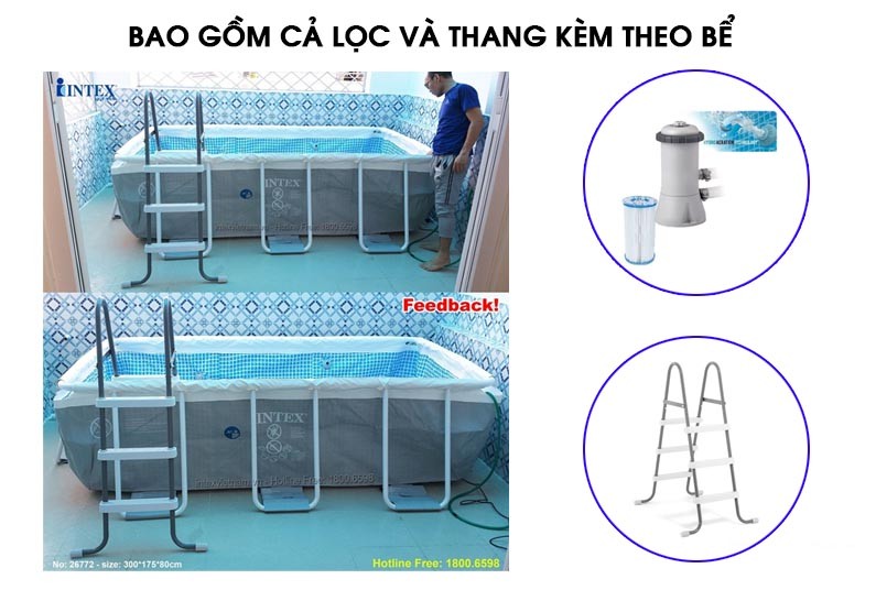 Bể bơi khung kim loại chịu lực cao cấp PREMIUM dài 3m INTEX 26784