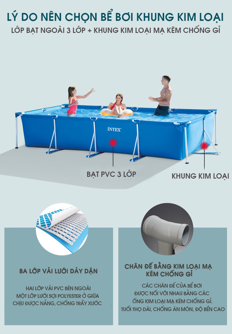 Bể bơi di động cho trẻ em 2.6m*1,6m INTEX 28271