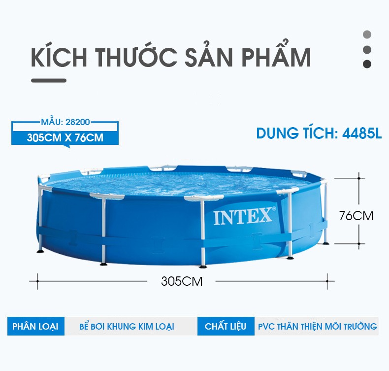 Bể bơi khung kim loại tròn 305*76cm INTEX 28200