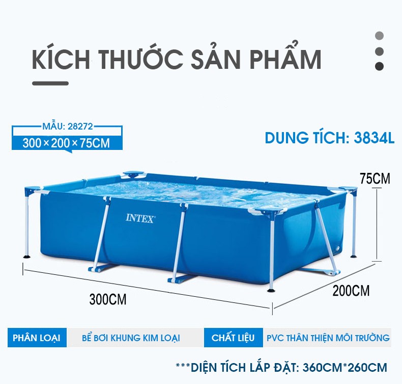 Bể bơi di động khung kim loại 3m*2m INTEX 28272