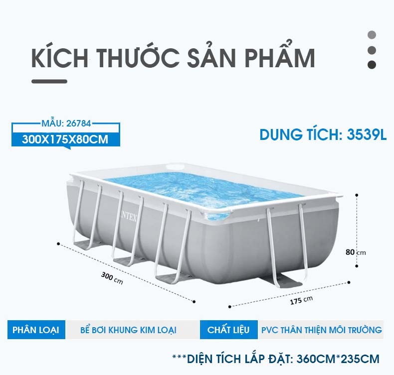 Bể bơi khung kim loại chịu lực cao cấp PREMIUM dài 3m INTEX 26784