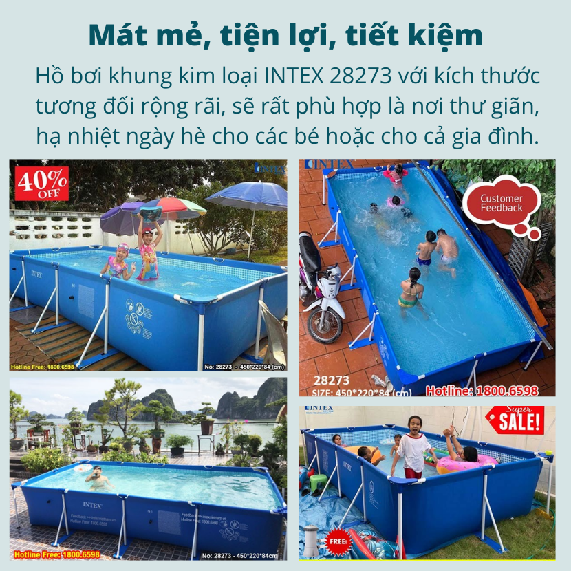 Hồ bơi khung kim loại chữ nhật 4,5m*2,2m INTEX 28273
