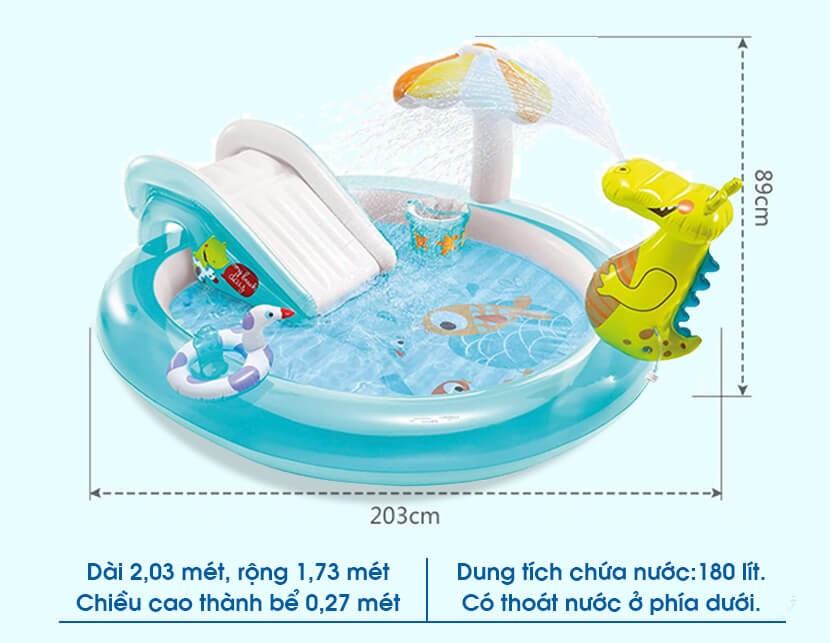 Bể bơi phao cầu trượt cá sấu chúa có vòi phun mưa INTEX 57165