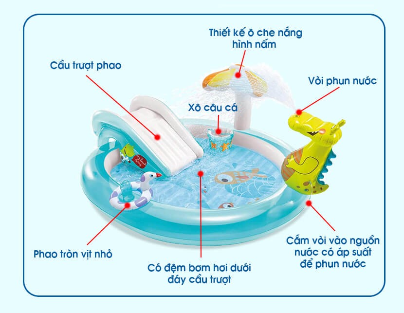 Bể bơi phao cầu trượt cá sấu chúa có vòi phun mưa INTEX 57165