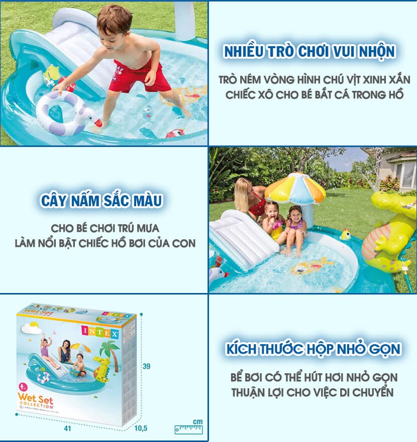Bể bơi phao cầu trượt cá sấu chúa có vòi phun mưa INTEX 57165