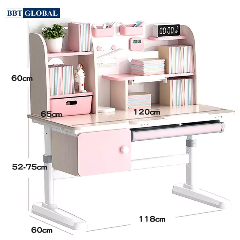 Bàn học chống gù chống cận BBT GLOBAL 120cm 2 mầu xanh/hồng BB203-120