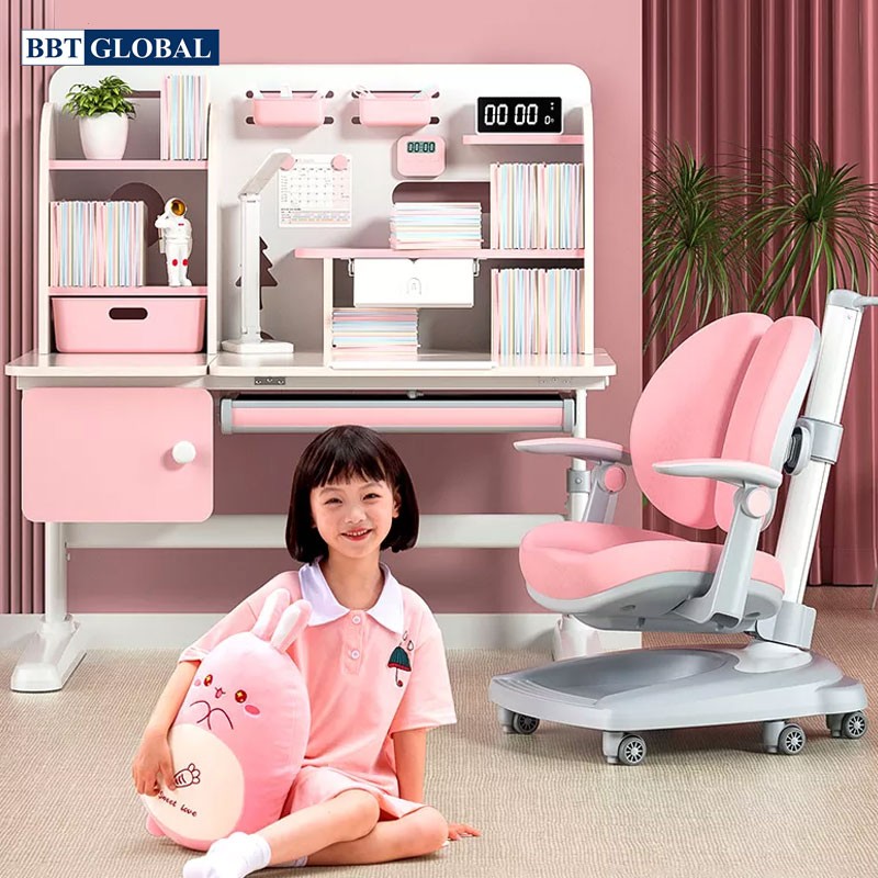 Bàn học chống gù chống cận BBT GLOBAL 120cm 2 mầu xanh/hồng BB203-120