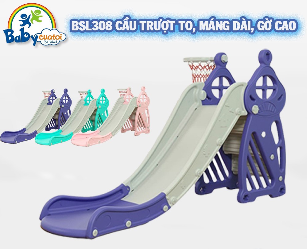 Cầu trượt đơn máng dài 1m8 bậc thang kín cho bé BBT GLOBAL BSL308