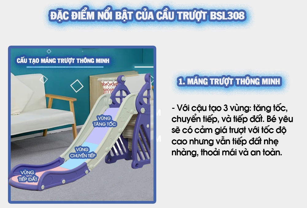 Cầu trượt đơn máng dài 1m8 bậc thang kín cho bé BBT GLOBAL BSL308
