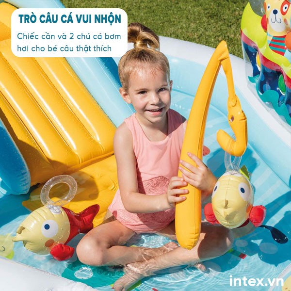 Bể bơi phao cầu trượt có cần câu cá intex 57162