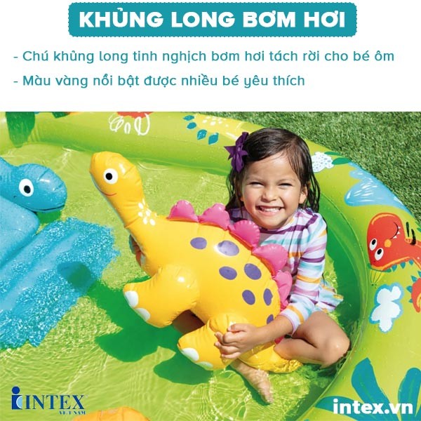 Bể bơi phao cầu trượt khủng long có vòi phun mưa INTEX 57166
