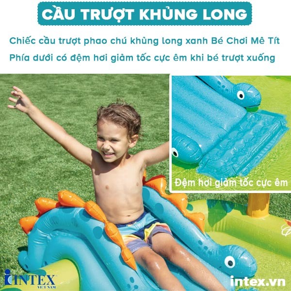 Bể bơi phao cầu trượt khủng long có vòi phun mưa INTEX 57166
