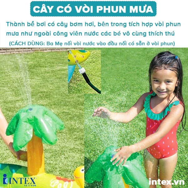 Bể bơi phao cầu trượt khủng long có vòi phun mưa INTEX 57166