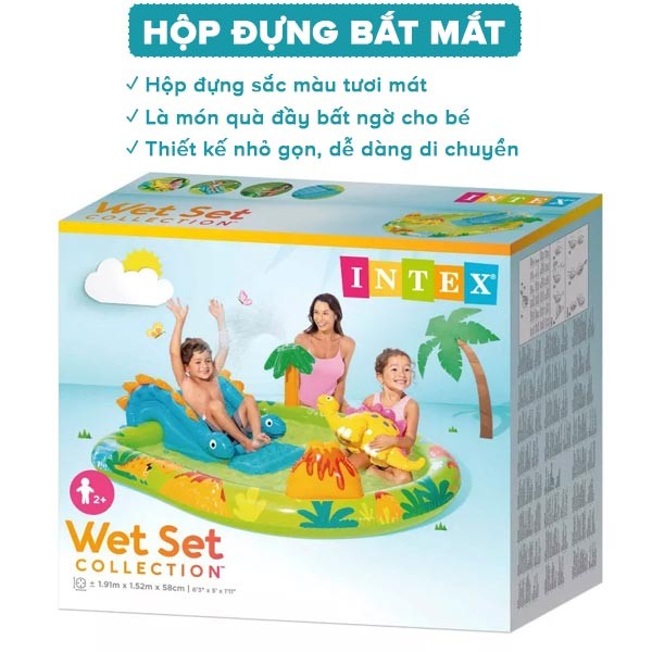 Bể bơi phao cầu trượt khủng long có vòi phun mưa INTEX 57166
