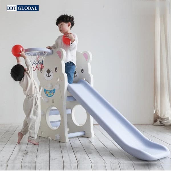 Cầu trượt Hàn Quốc gấu có ném bóng rổ CHD160