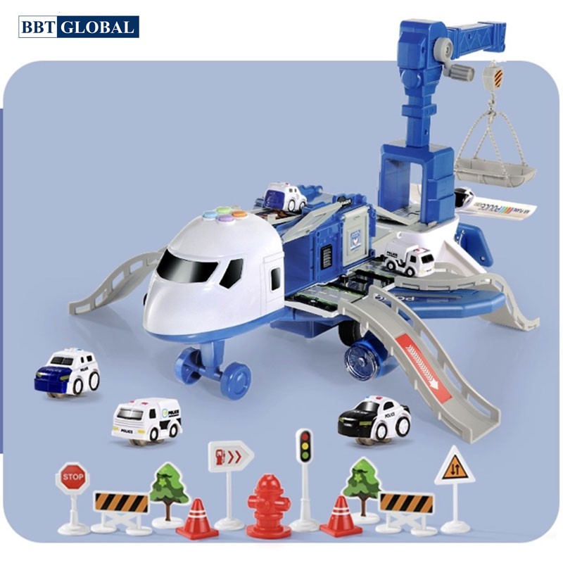 Đồ chơi mô hình máy bay cảnh sát có đèn và nhạc cỡ vừa SJ676C