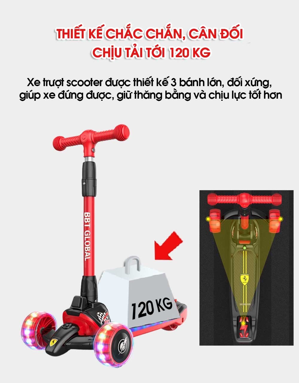 Xe trượt scooter bánh phát sáng BBT GLOBAL KM989