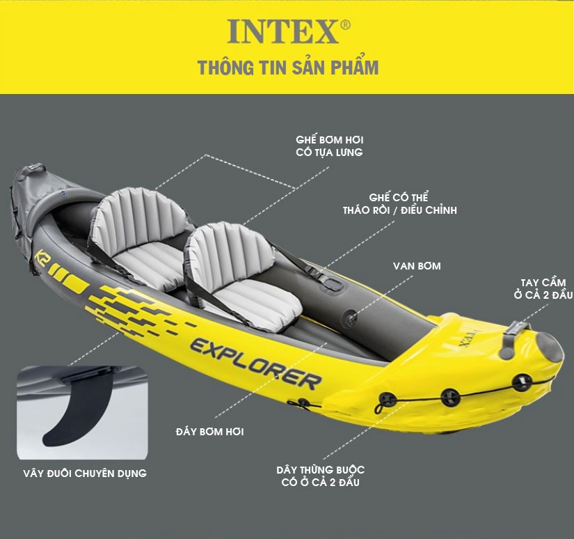 Thuyền kayak bơm hơi EXPLORER 2 người INTEX 68307