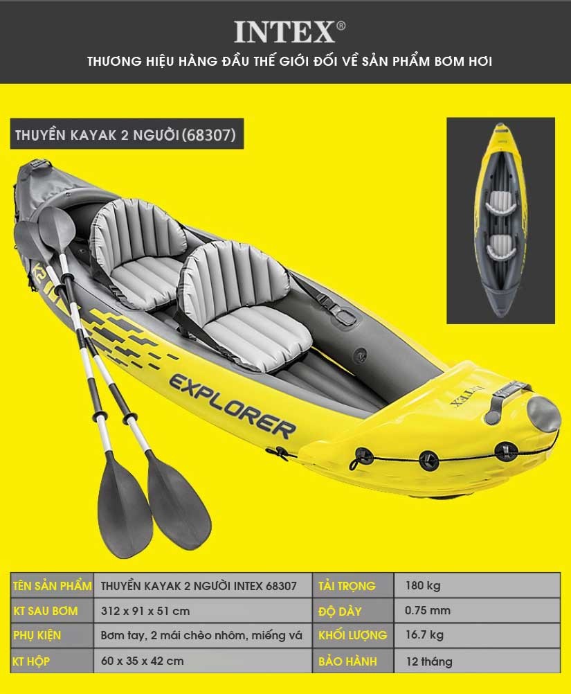 Thuyền kayak bơm hơi EXPLORER 2 người INTEX 68307