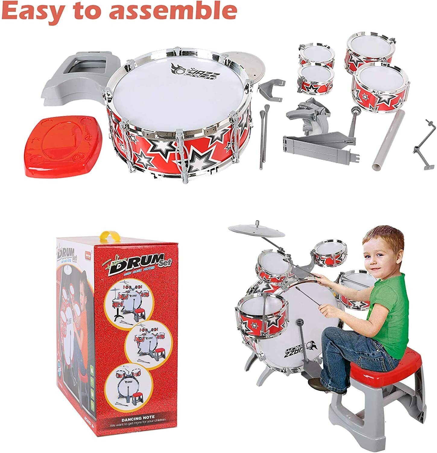 Bộ trống đồ chơi cho bé 8 chi tiết cỡ lớn kèm ghế ngồi L867