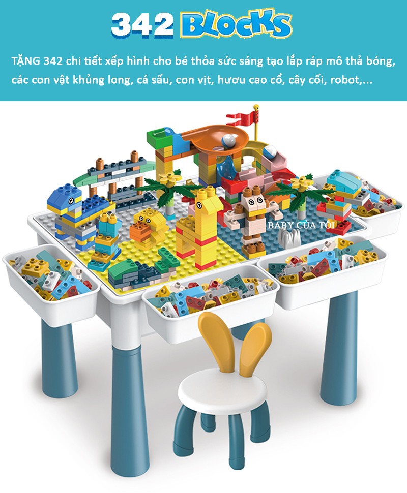 Bộ bàn kèm ghế Lego đa năng cỡ lớn tặng kèm bộ xếp hình 342 chi tiết A213-7
