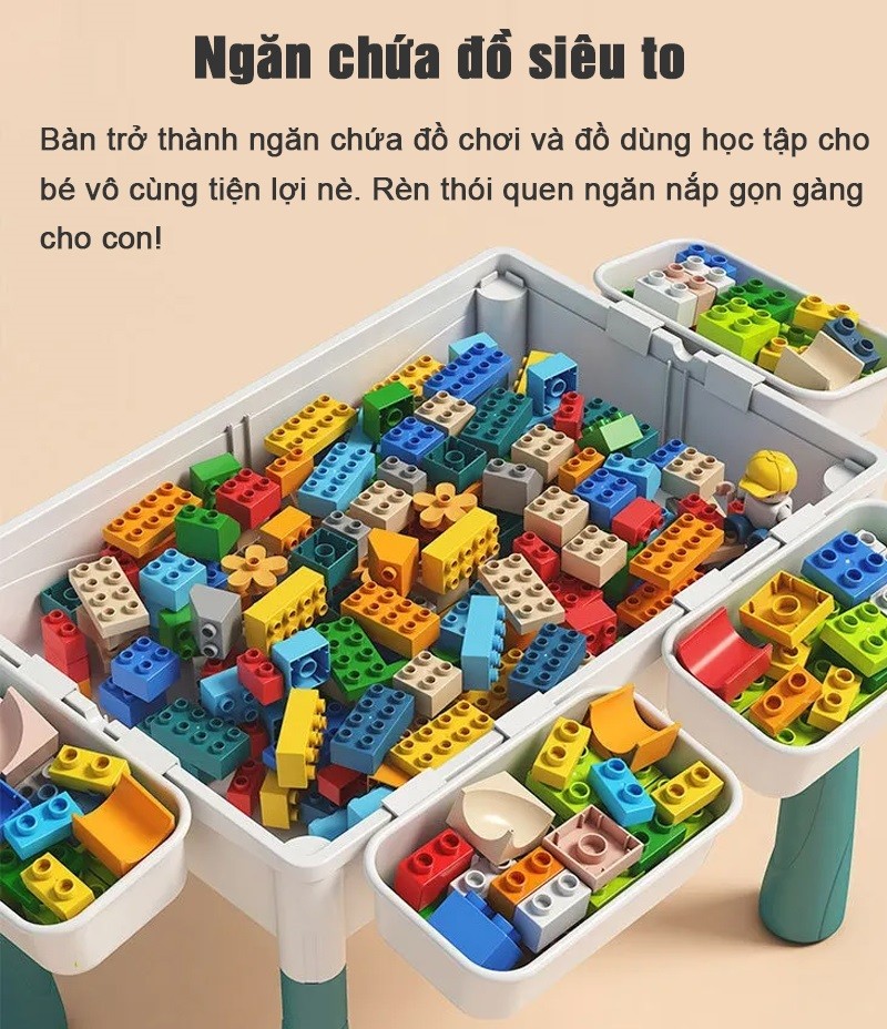 Bộ bàn kèm ghế Lego đa năng cỡ lớn tặng kèm bộ xếp hình 342 chi tiết A213-7