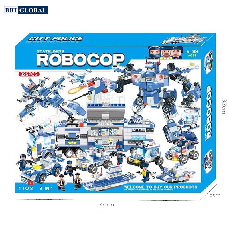 Đồ chơi xếp hình siêu nhân, Robot, xe cảnh sát 8in1 825 chi tiết LX.A320