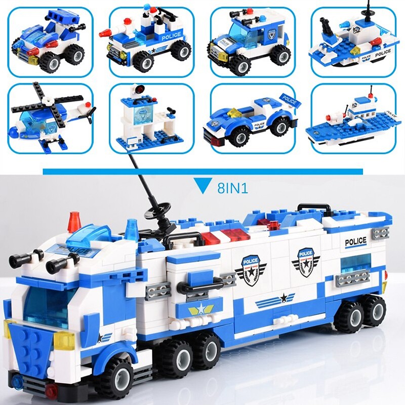 Đồ chơi xếp hình siêu nhân, Robot, xe cảnh sát 8in1 825 chi tiết LX.A320
